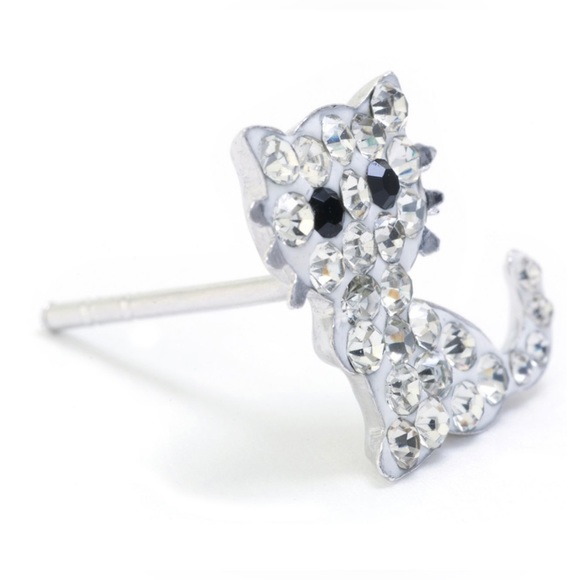 NWT GIANI BERNINI STERLING SILVER CLEAR PAVE CRYSTAL CAT KITTEN STUD EARRINGS - Picture 4 of 10